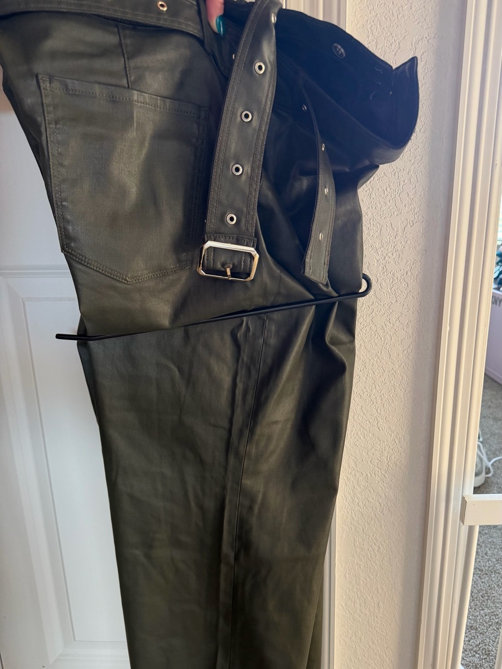 High-Waist Coated Jeans in Fatigue with Belt - WHBM